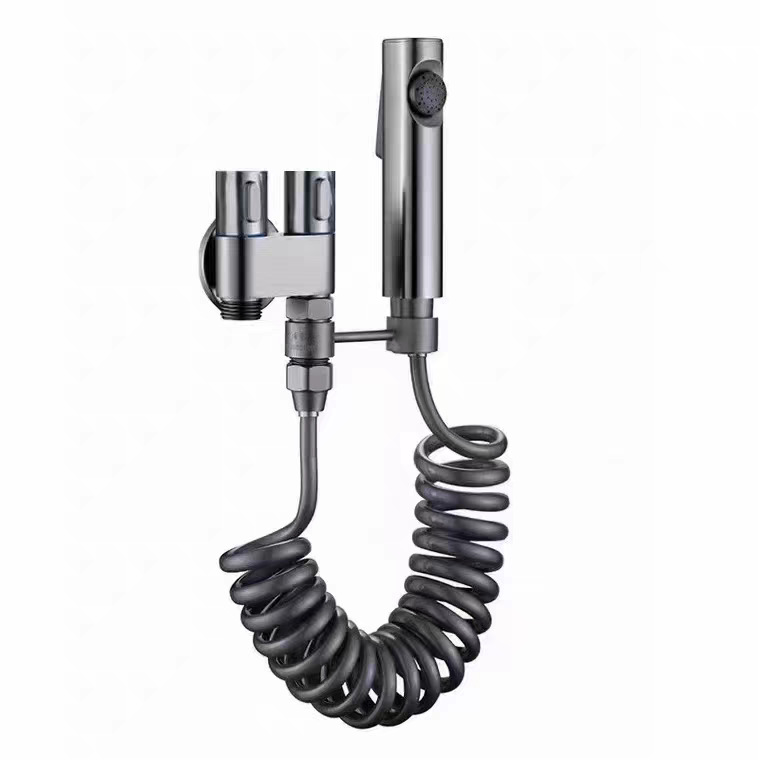 Gunmetal gray (brass body, plastic spray gun)