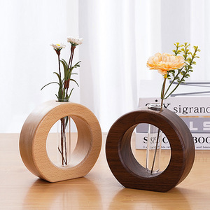 Florero de vidrio de madera creativo, diseño minimalista, decoración de mesa para el hogar, oficina, escritorio, contenedor hidropónico para plantas y flores - Product Image 1