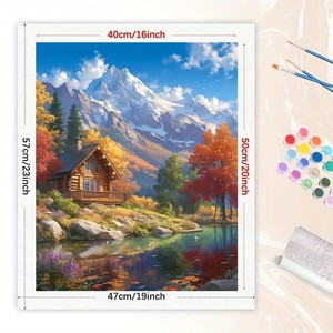 Kit Pittura con Numeri per Adulti - Rifugio in Cabina di Legno in Montagna - <span class=keywords><strong>Paesaggio</strong></span> Autunnale Scenico Fai da Te 16x20 Pollici Senza Cornice - Regali Artistici - Product Image 2