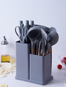 19-Piece Eco-Friendly Modern <b>Silicone</b> Kitchen Utensil Set with Wooden Handles and Storage - Product Image 2