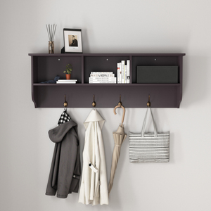 Entryway Wall Mounted Coat Rack <b>With</b> 4 <b>Hooks</b> Wooden Storage <b>Shelf</b> For Living Room - Product Image 1