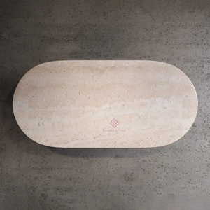 Sang trọng màu be travertine hình bầu dục bàn ăn đá tự nhiên cho phòng khách thanh lịch không gian văn phòng tinh tế - Product Image 3