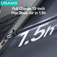 USAMS SJ751 kabel Data pengisian cepat, kabel Data pengisian cepat Tipe C 240W 1.2M PD tipe C, USB-C ponsel Android lampu warna-warni murah untuk Macbook
