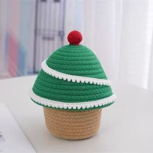Christmas Tree Shape Cotton Rope Storage Basket With Lid 26cm Height For Desk Bedroom Organization Modern Handmade Design - Product Image 4