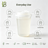 Gobelets jetables en PET transparent de qualité alimentaire, épais, de calibre 98 mm, pour thé au lait, boissons froides, café/jus - Modèle FK