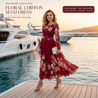 Fabricant de robes midi sur mesure pour femmes, robe d'été à imprimé floral, manches longues, élégante, imprimée, coupe évasée, col rond