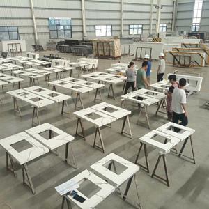 GOLDTOP OEM/ODM di alta qualità Cuarzo 5113 Berkshire in ottone piani Vanity controsoffitto lastra di quarzo Calacatta quarzo bianco - Product Image 5