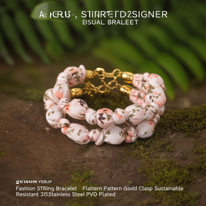 Fashion <b>String</b> <b>Bracelet</b> Floral Pattern Gold Clasp Sustainable Resistant 316L Stainless Steel PVD Plated - Product Image 3
