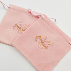 INFFY Popular Style Super Soft pink Cosmetic Velvet Pouch Oval Customized Logo Luxury <b>Jewelry</b> <b>Storage</b> Drawstring Dust Bag - Product Image 3