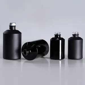 Custom Design Empty Matte Black Flat 200ml 500ml Glass Liquor Wine Bottle