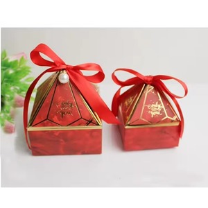 Pyramid Shape Paper Candy <b>Box</b> with Ribbon Bow Pearl Decoration for <b>Wedding</b> Party Favor <b>Gift</b> Packaging - Product Image 6