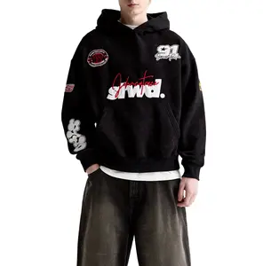 Streetwear Hip Hop décontracté avec logo personnalisé OEM de haute qualité 100% sweats en coton noir sweat à capuche vintage Streetwear sweats à capuche pour hommes
