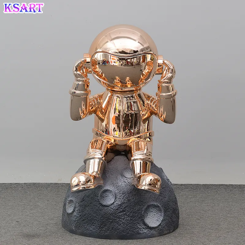 Patung astronot, dekorasi rumah kerajinan lapisan krom, kerajinan emas Resin, patung astronot luar angkasa, patung seni publik bayi