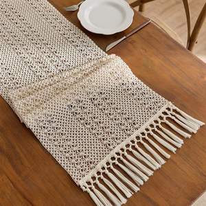 Creamy-colored Cotton Customizable <b>Table</b> Runner Houndstooth Pattern Featuring Tassel Accents Openwork Knitperfect <b>Table</b> - Product Image 2