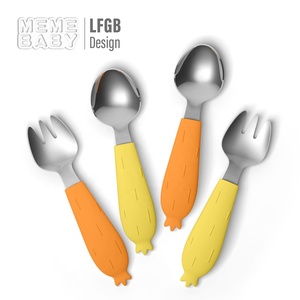 Nuovo Eco Friendly cibo personalizzato carota Silicone cucchiaio forchetta stoviglie Set articoli per la casa piatti per bambino neonato bambino bambino - Product Image 1