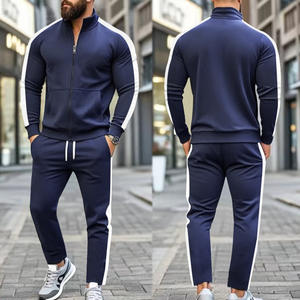 Toptan erkek sonbahar-kış renk-blok <span class=keywords><strong>2</strong></span> parça eşofman takımı uzun kollu standı yaka spor ceket ve kazak - Product Image 1