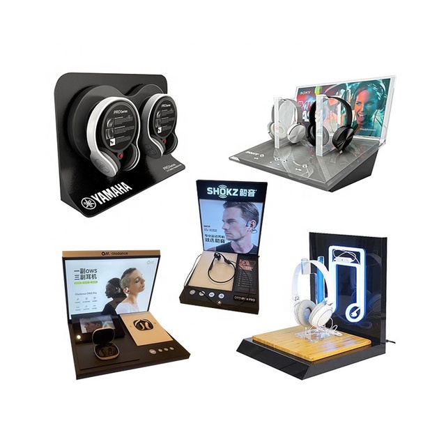 Best-Selling Acrylic Cardboard Earphone Display Stand Metal Floor Wood Countertop Headphone Rack Display Racks for Convenient
