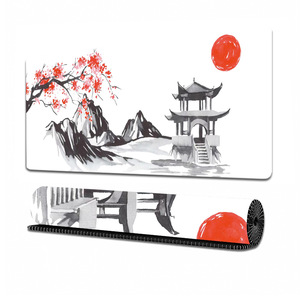 Tapis de bureau de jeu anti-rayures en caoutchouc, grand format, motif Grande Vague japonaise Anime, bords cousus personnalisables, pour clavier - Product Image 3