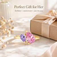 Anillo de Piedra de Nacimiento para Mujer, Anillo Toi Et Moi de Zirconia, 12 Colores, Resistente al Agua, Hipoalergénico, Chapado en Oro, Cobre, Regalo de Aniversario Personalizado