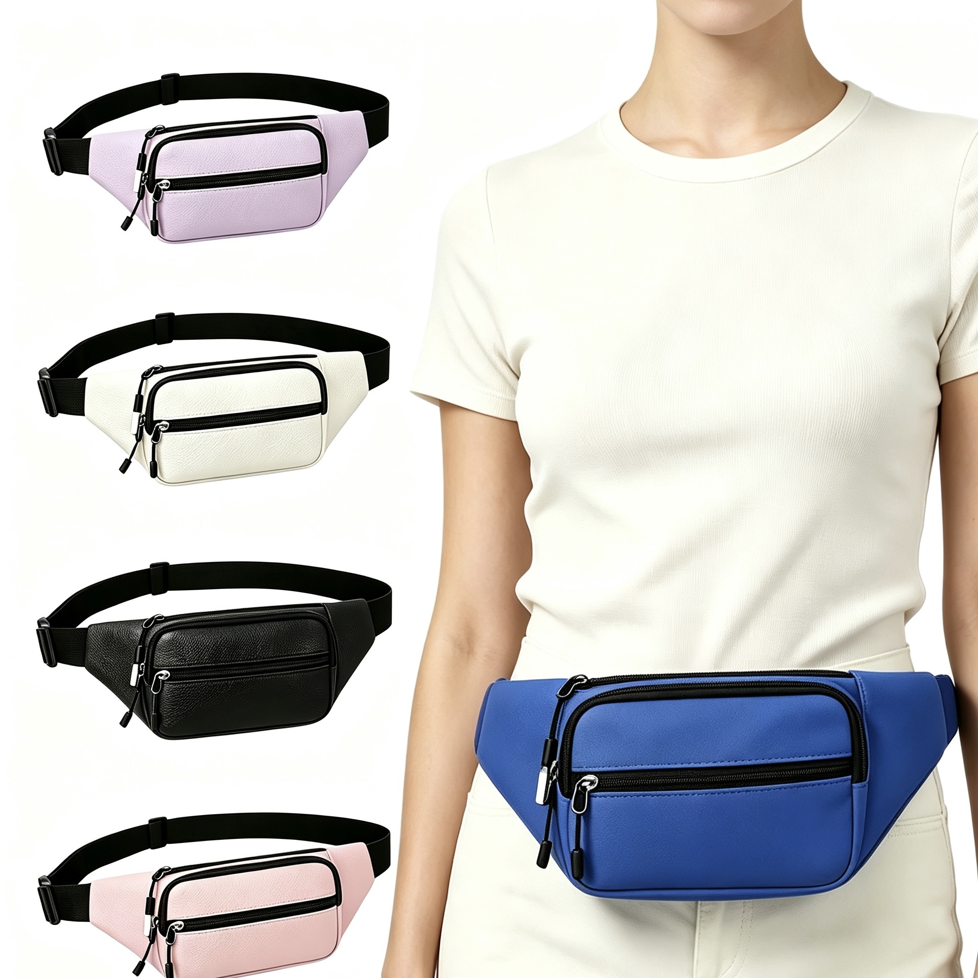 Waterproof Polyester Fanny Pack Unisex Multi Zipper Pocket