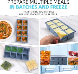 OEM ODM Silicone Lattice Lunch Box Fresh-keeping Food Storage Mold Silicone Soup <b>Cube</b> with Lid Quick Frozen & Easy to Release - Product Image 5