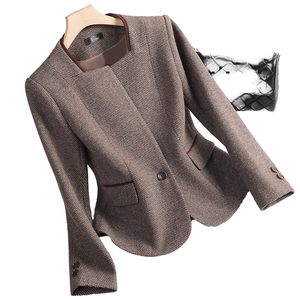 Chaqueta Corta Cortavientos de Doble Cara de Alta Gama para Mujer, Elegante, Tejida, de Spandex/Poliéster, Antiarrugas, para Otoño e Invierno - Product Image 1