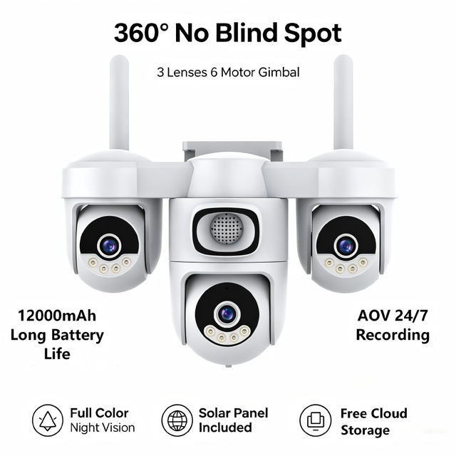 2026 AG623SR Solar Security Camera Full Color Night Vision AI Human Detection Auto Tracking 360 PTZ AOV Recording Outdoor