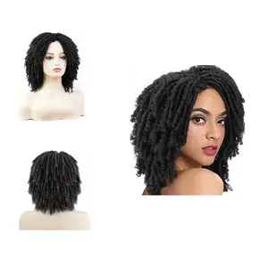 Twist Faux Locs parrucche intrecciate per nero vendita calda Afro Puff sintetico corto ricci donne capelli sintetici MSDS nessuna parrucche di pizzo Curl