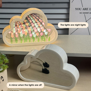 Lampu Malam Buatan Tangan DIY Simulasi Bunga Awan Tulip Cermin Bertenaga Baterai Lampu Atmosfer untuk Hadiah Liburan - Product Image 5
