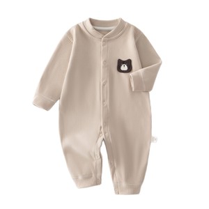 Combinaison tricotée pour bébé, manches longues, unisexe, couche de base chaude avec patch ours, pour le printemps, l'automne et l'hiver - Product Image 5