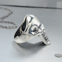 Bague de Squelette en Argent Vintage Gothique Européenne Halloween Rétro Punk Zircon Tête de Crâne Bagues pour Hommes