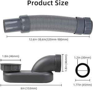 ท่อระบายน้ำอ่างอาบน้ำแบบยืดหยุ่น โปรไฟล์ต่ำ สำหรับอ่างแช่เท้า พร้อม P-Trap วัสดุพลาสติกทันสมัย - Product Image 5
