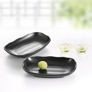 <b>Black</b> Frosted Irregular <b>Plate</b> Japanese Korean Style Sushi Dish Food Serving Dishwasher Safe - Product Image 1