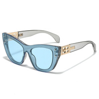 343 Lunettes de soleil pour femme, style rétro œil de chat carré, protection UV400, anti-ultraviolets, avec clous décoratifs