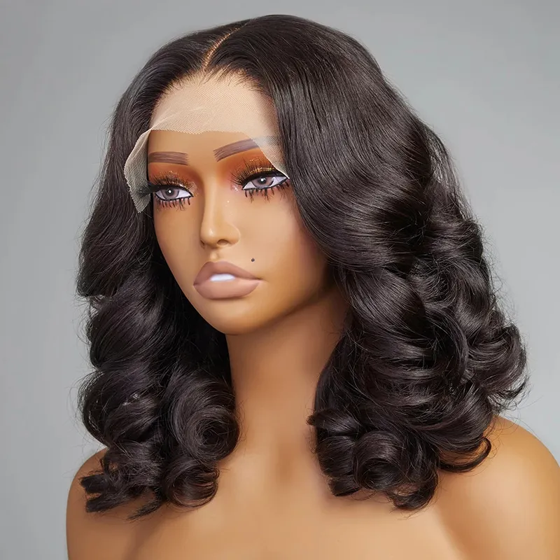 Natural Color Loose Wave Short Bob Wig Brazilian Virgin Human Hair Wig Transparent Color Lace Front Closure Wig For Women