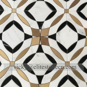 กระเบื้องโมเสคสีเขียวและสีขาวทำจากทองเหลืองและหินอ่อนโลหะวอเตอร์เจ็ทสำหรับตกแต่งผนังโรงงานประเทศไทย - Product Image 5