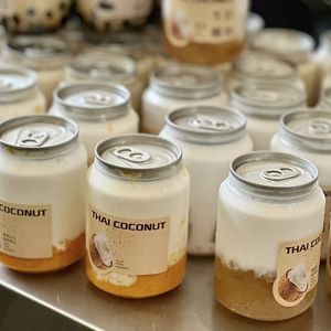 Beverage Pull <b>Ring</b> <b>Pop</b> Cans 250ml 330ml 500ml Transparent Coffee Milk Tea Plastic Cans With Easy Open Aluminum Lids - Product Image 5