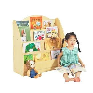 Estante de madeira Montessori para livros, fácil montagem, estante para crianças