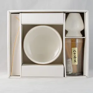 Accessoires pour thé Matcha de haute qualité, Kit cadeau, bambou, Macha, fouet, bol de poterie, chawan, support chashaku, ensemble de Matcha blanc