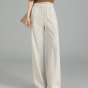 <span class=keywords><strong>Pantalon</strong></span> en <span class=keywords><strong>lin</strong></span> taille haute pour femmes printemps été nouvelle version taille élastique cordon <span class=keywords><strong>coupe</strong></span> <span class=keywords><strong>droite</strong></span> polyvalent ample décontracté drapé - Product Image 1