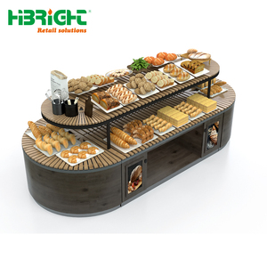 Exhibidor de Panadería de Madera de 2 Niveles, Moderno, Ovalado, con Gabinete de Almacenamiento para Pastelería - Product Image 6
