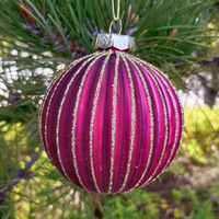 Vente en gros usine de verre soufflé coloré pour artisanat de type globe, pendentifs de sapin de Noël, formes géométriques suspendues, motifs floqués et rayés
