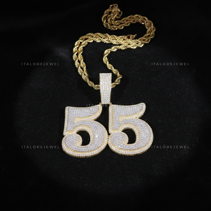 Collar con Colgante de Número 55 en Oro, Cadena de Cuerda, Plata de Ley 925, Moissanita, Letra del Alfabeto, Chapado en Oro, Joyería Elegante, Regalo - Product Image 4