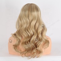 Magnifique lâche bouclée blonde avec des reflets bruns perruques de cheveux 16 pouces Double dessiné cher Petite Cap perruques de cheveux humains caucasien