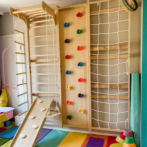 FSC/CPC Venta al por mayor <span class=keywords><strong>de</strong></span> fábrica OEM: Gimnasio modular 9 en 1 para niños con pared <span class=keywords><strong>de</strong></span> escalada para interiores - Product Image 1