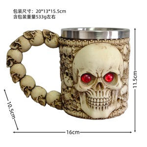 Chope à bière en acier inoxydable, motif crâne et squelette, style Chope du Diable, tasse à café gothique, pour fête d'Halloween - Product Image 6