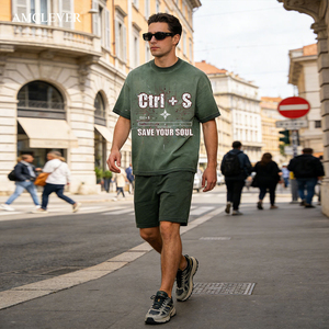 T-shirt 280G in cotone lavato effetto vintage con stampa batik e scritta 'Save Your Soul', girocollo, stile streetwear americano da uomo - Product Image 2