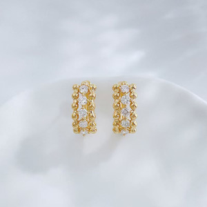 Boucles d'oreilles pendantes en or jaune 18 carats avec diamants de laboratoire, boucles d'oreilles à clip, boucles d'oreilles perlées, boucles d'oreilles tendance - Product Image 1