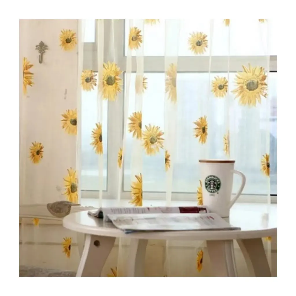 Atacado design personalizado fantasia 3d girassóis impresso chiffon amarelo janela cortinas para sala de estar