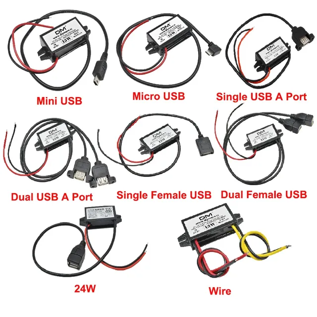 Hot 12V to 5V 2A 3A 10W 15W 24W DC-DC Step Down Buck Converter Power Supply Module Mini USB Micro USB Male Female Type-C Adapter
